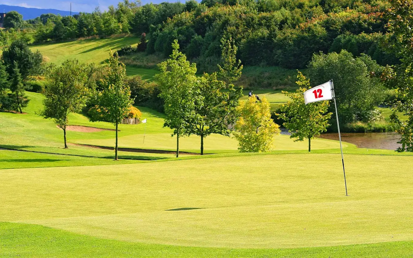 Rockmount Golf Club — the 12th green with a pond and wooded backdrop